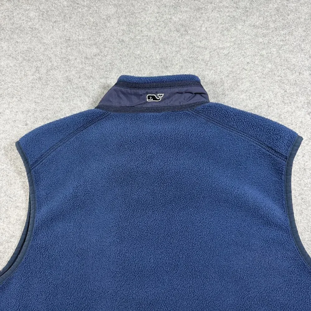 Vineyard Vines Fleece Vest Mens M Navy Full Zip High Collar Preppy Outdoor Layer